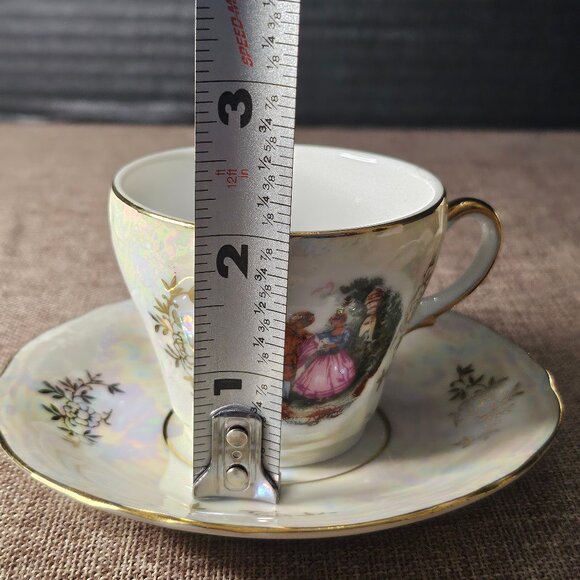 1950s Pair of Demitasse Tea Cups And Saucers With Lustreware Finish Englishman - Picture 12 of 13